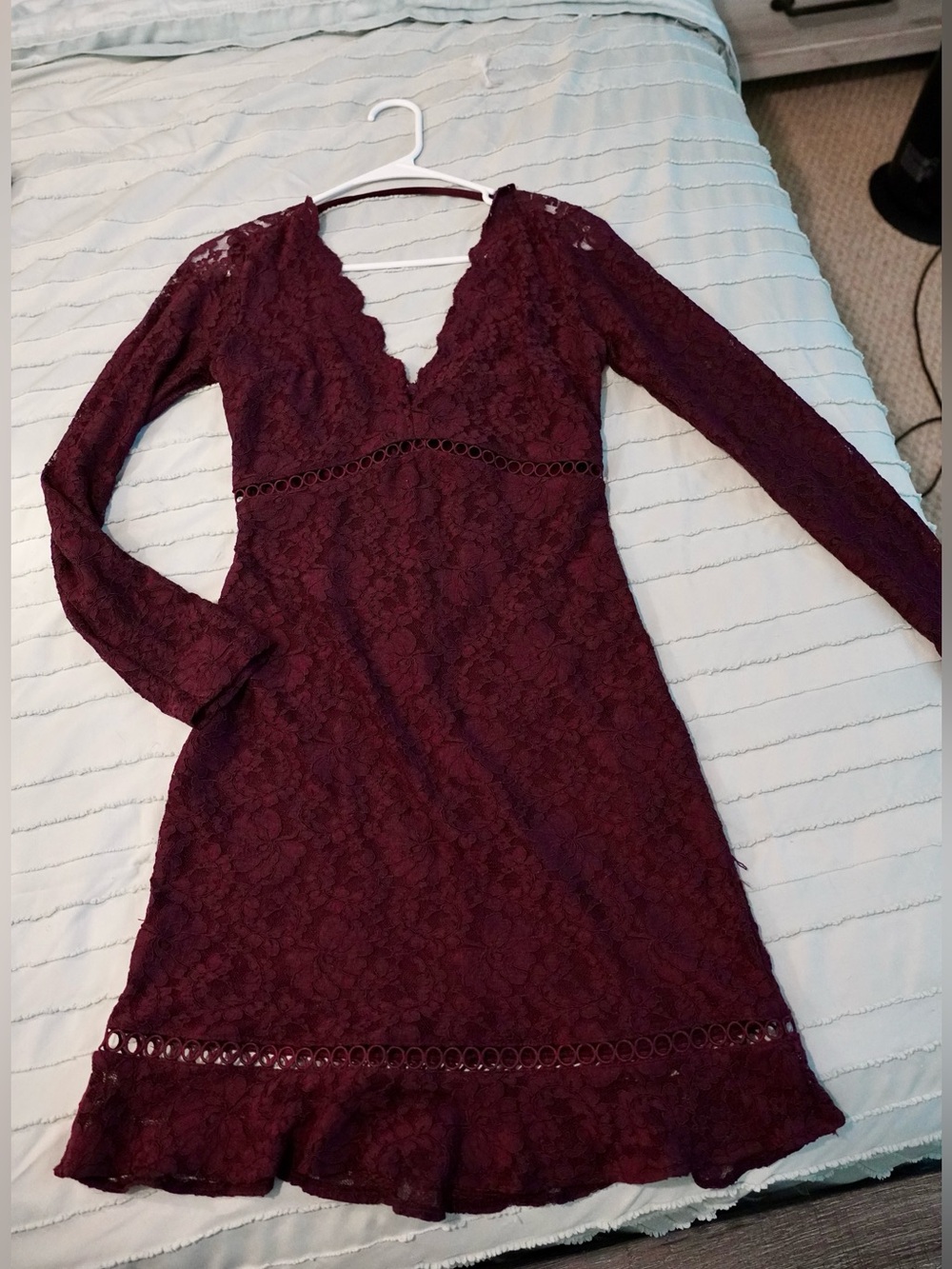 Express Burgundy Lace Long-Sleeve V-Neck Dress